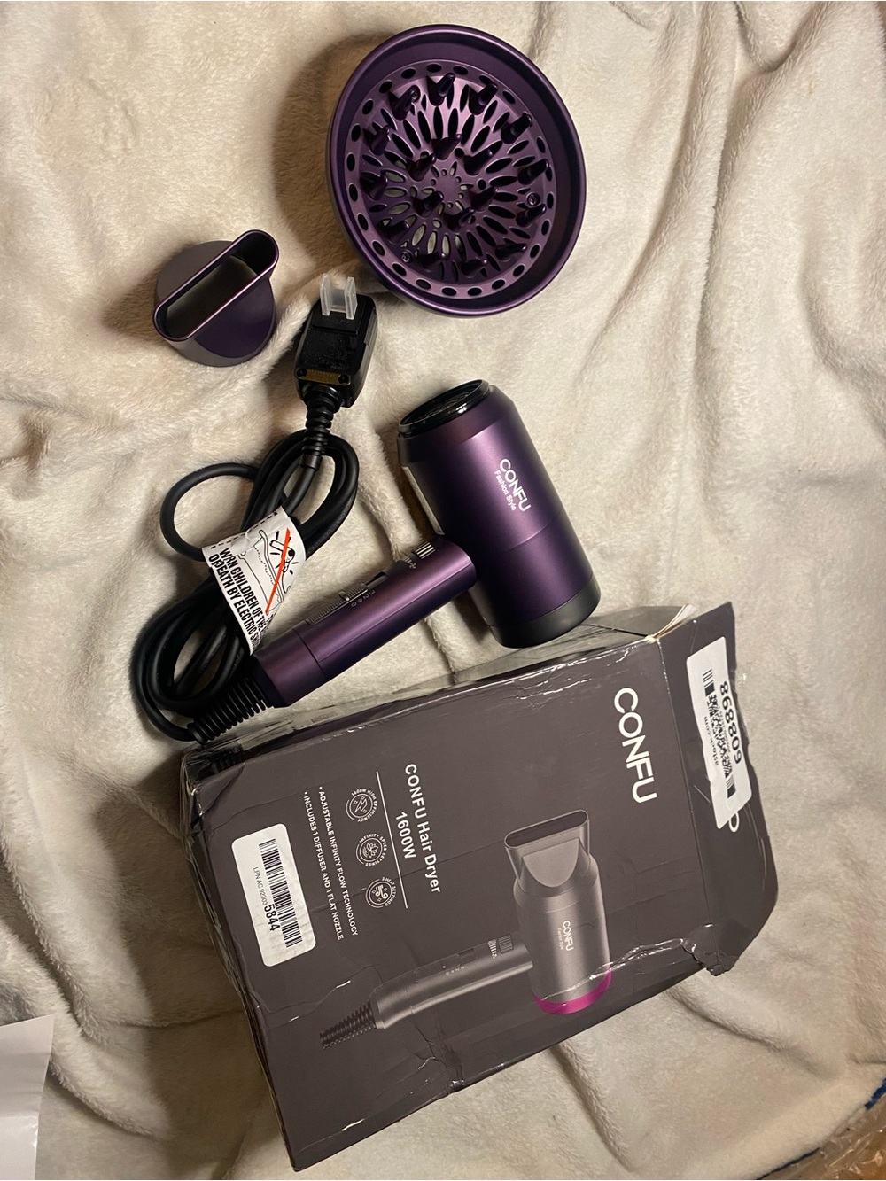 CONFU 1600W Ionic Hair Dryer with Diffuser & Concentrator